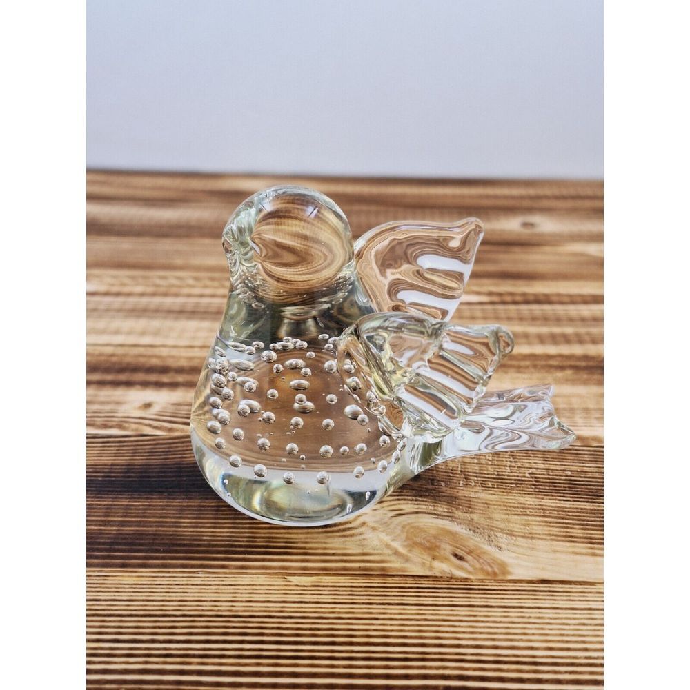 Glass Dove Bird - Prestige Clear w/Controlled Bubbles 2x3 Inch McM Art GLASS